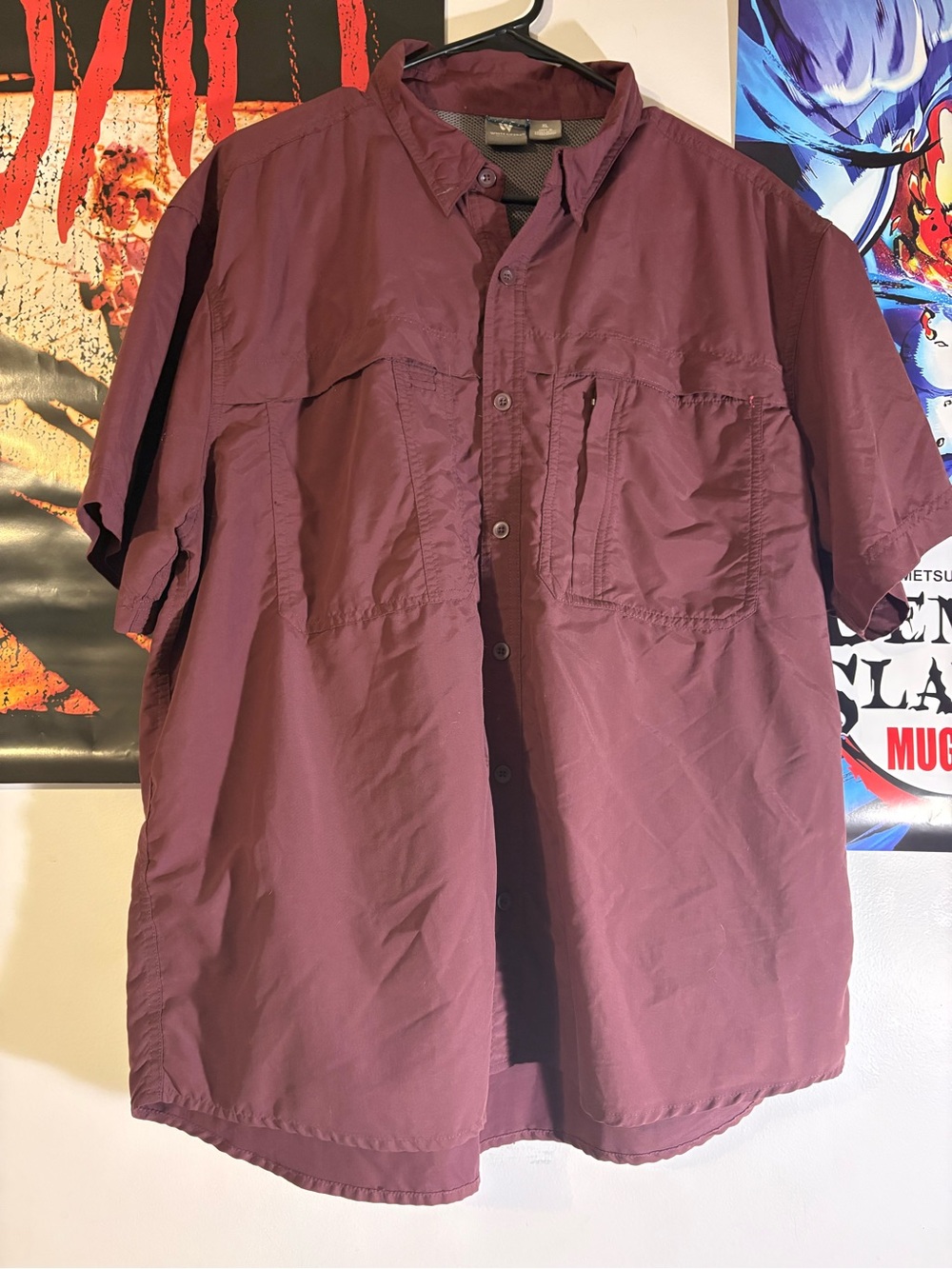 Xl Men's Short Sleeve outdoors shirt Burgundy